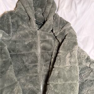 Stella Tweed Plush Hooded Jacket in Sage Green